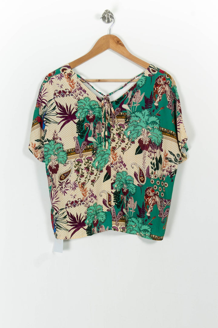 Blouse Verte et Beige - Taille S/36 de la marque La Fée Maraboutée | PARAD101235 - Vendu par Paradigme - Image 4