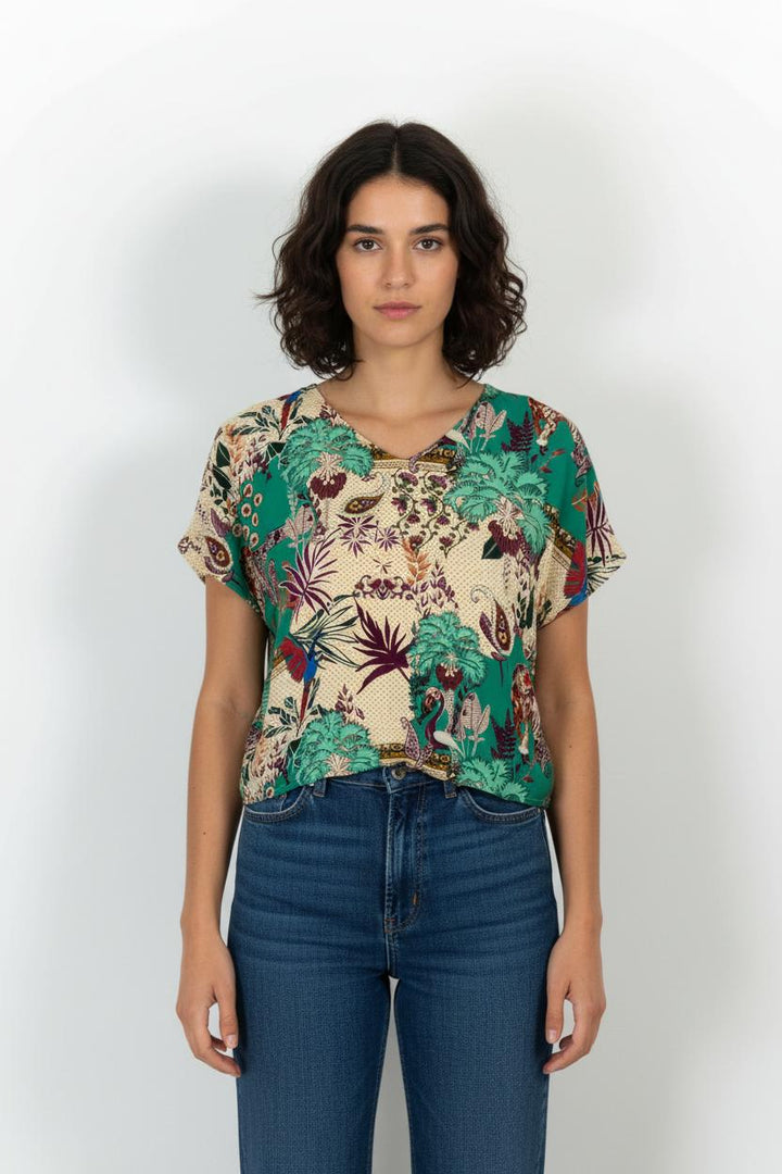 Blouse Verte et Beige - Taille S/36 de la marque La Fée Maraboutée | PARAD101235 - Vendu par Paradigme - Image 1