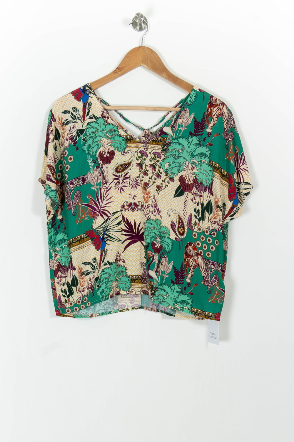 Blouse Verte et Beige - Taille S/36 de la marque La Fée Maraboutée | PARAD101235 - Vendu par Paradigme - Image 2