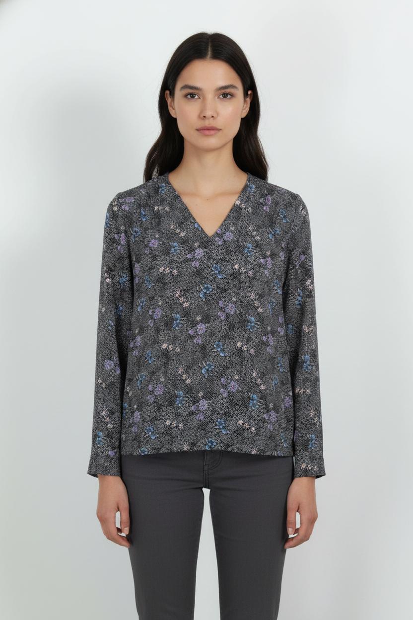 Blouse Fleurie Noire et Bleue - Taille S/36 de la marque Karl Marc John | PARAD101268 - Vendu par Paradigme - Image 1
