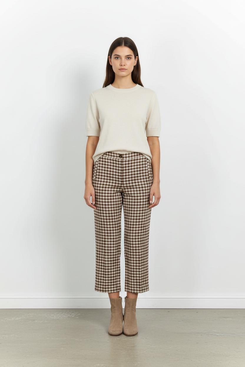 Pantalon Carreaux Marron et Beige - Taille M/38 de la marque Sézane | PARAD101352 - Vendu par Paradigme - Image 1