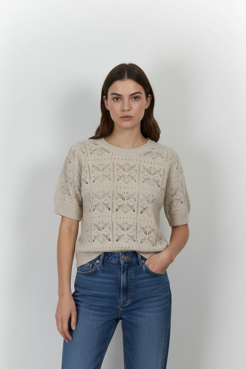 Pull Beige - Taille L/40 de la marque La Fée Maraboutée | PARAD101415 - Vendu par Paradigme - Image 1