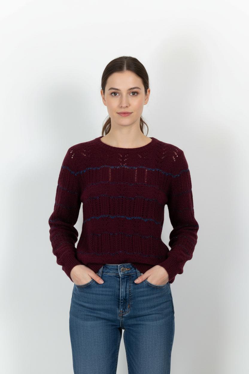 Pull Bordeaux et Bleu - Taille L/40 de la marque La Fée Maraboutée | PARAD101418 - Vendu par Paradigme - Image 1