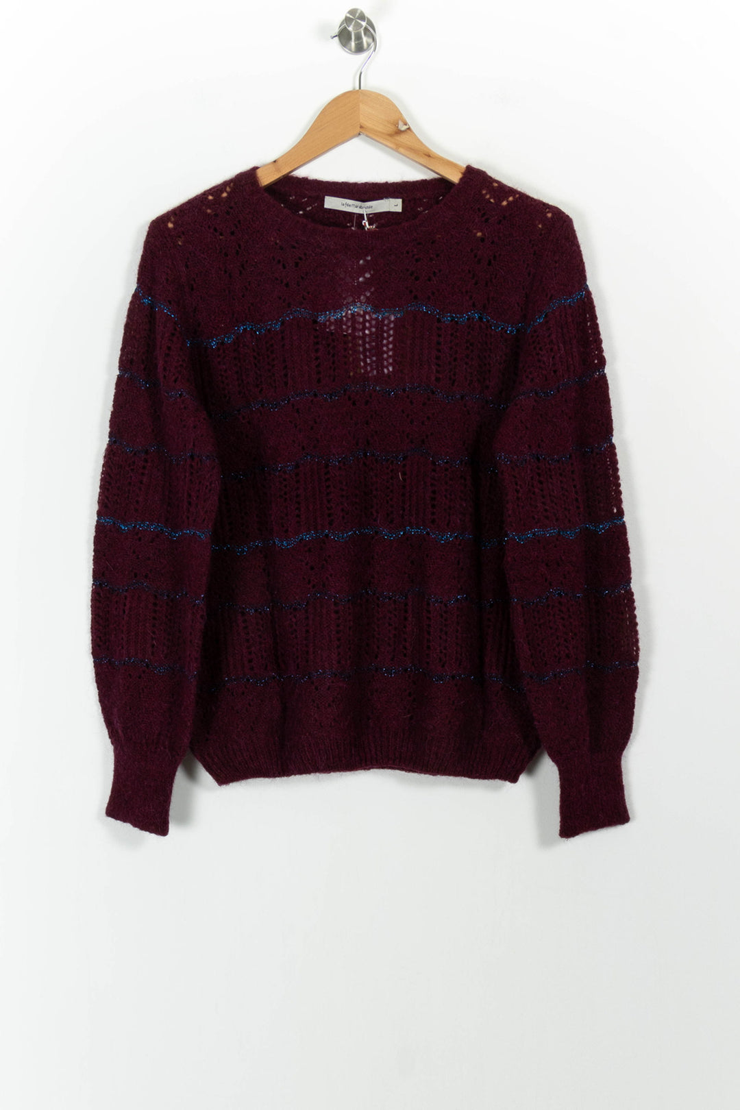 Pull Bordeaux et Bleu - Taille L/40 de la marque La Fée Maraboutée | PARAD101418 - Vendu par Paradigme - Image 2