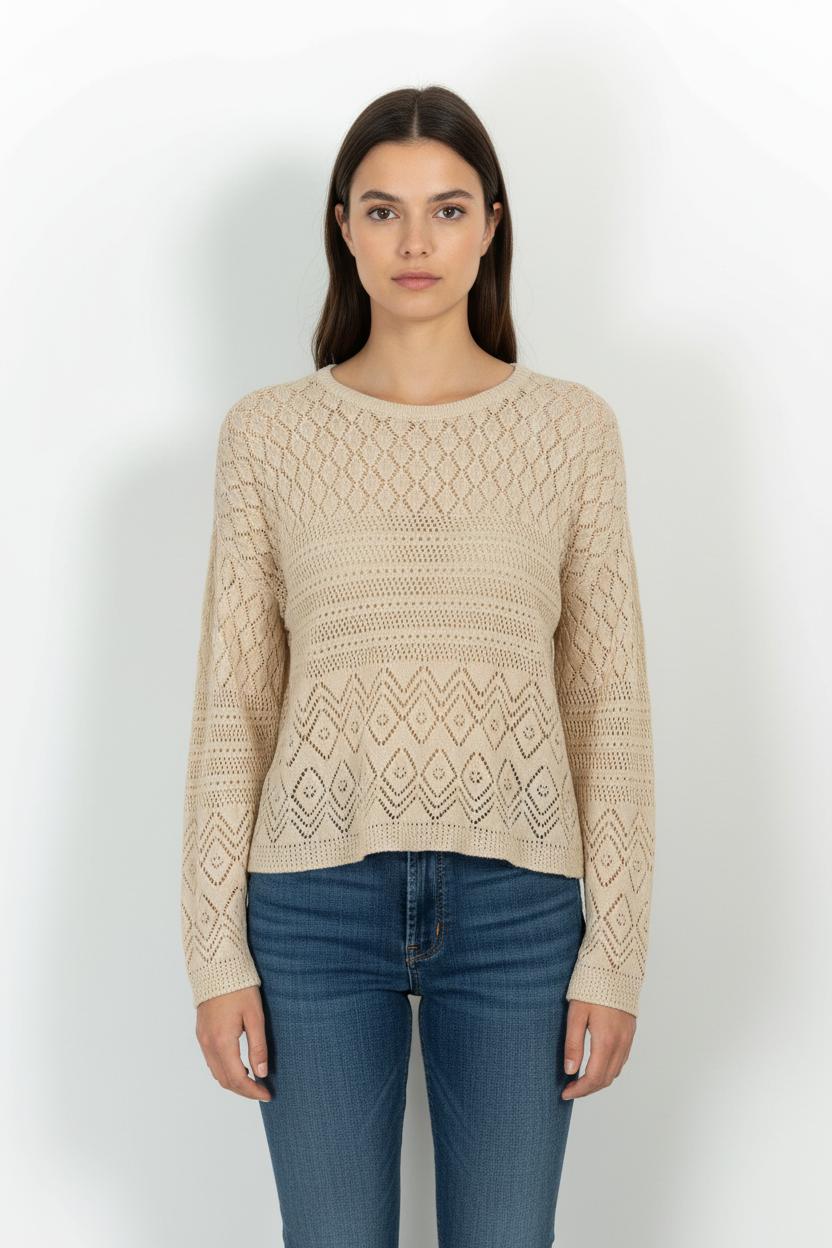 Pull En Maille Beige - Taille L/40 de la marque La Fée Maraboutée | PARAD101421 - Vendu par Paradigme - Image 1