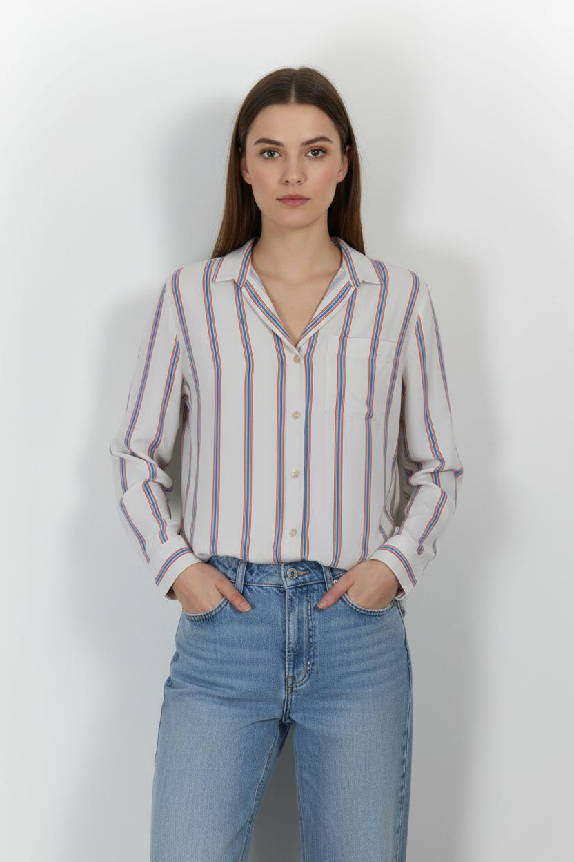 Chemise Rayée Blanche Bleue et Rouge - Taille S/36 de la marque Pablo | PARAD101436 - Vendu par Paradigme - Image 1