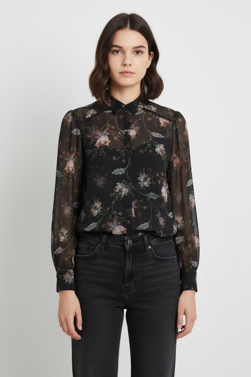 Blouse Noire à Fleurs - Taille XS/34 de la marque One Step | PARAD101441 - Vendu par Paradigme - Image 1