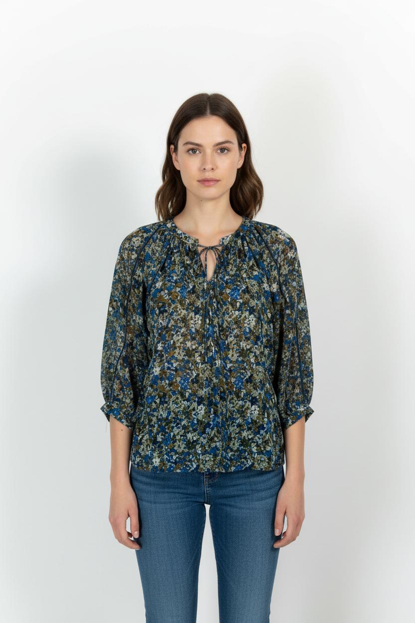 Blouse Fleurie Bleue et Verte - Taille XS/34 de la marque IKKS | PARAD101443 - Vendu par Paradigme - Image 1