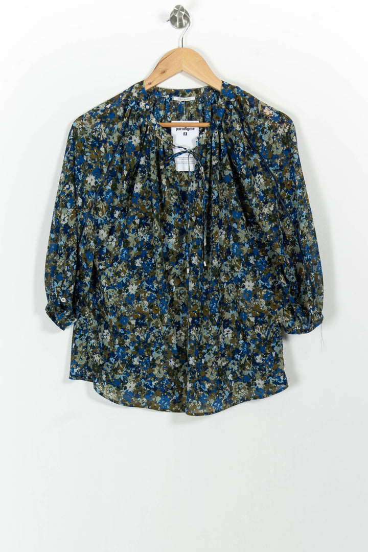 Blouse Fleurie Bleue et Verte - Taille XS/34 de la marque IKKS | PARAD101443 - Vendu par Paradigme - Image 2