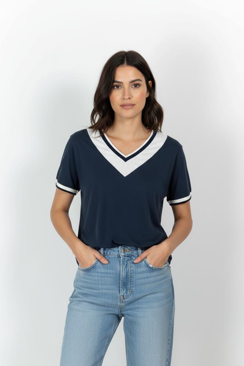T-shirt Bleu et Blanc - Taille XS/34 de la marque IKKS | PARAD101468 - Vendu par Paradigme - Image 1
