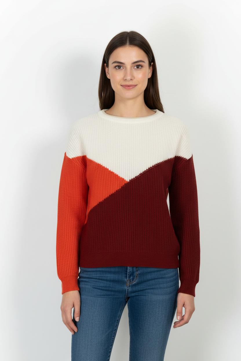 Pull Bordeaux Écru Orange - Taille XS/34 de la marque One Step | PARAD101488 - Vendu par Paradigme - Image 1