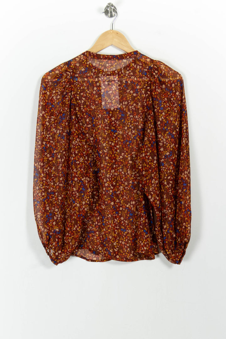 Blouse Fleurie Bordeaux et Bleu - Taille XS/34 de la marque Grace & Mila | PARAD101492 - Vendu par Paradigme - Image 4