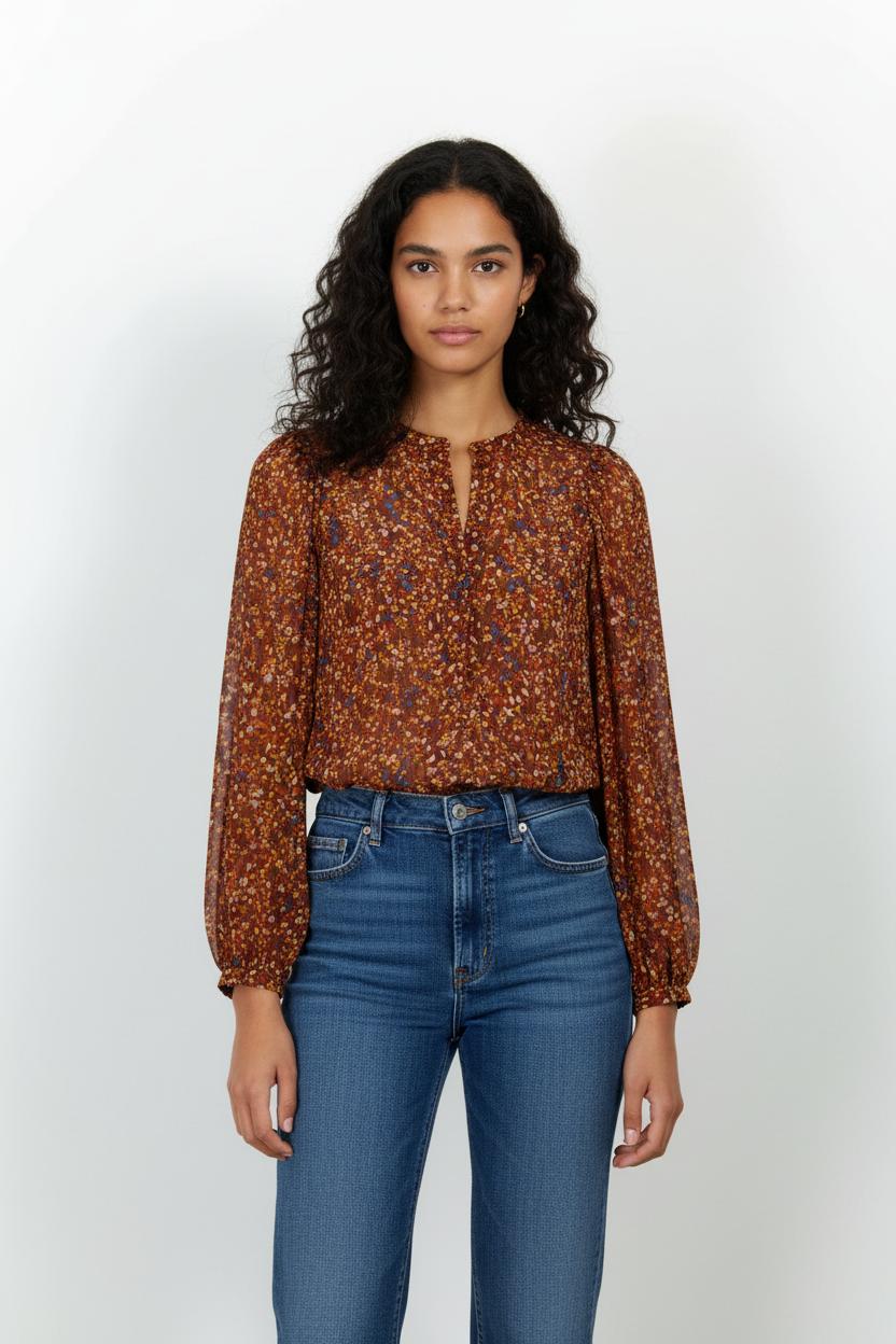 Blouse Fleurie Bordeaux et Bleu - Taille XS/34 de la marque Grace & Mila | PARAD101492 - Vendu par Paradigme - Image 1