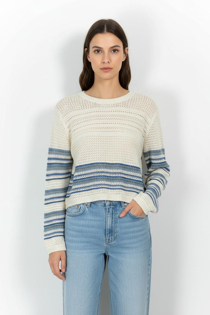 Pull Beige et Bleu - Taille M/38 de la marque La Fée Maraboutée | PARAD101541 - Vendu par Paradigme - Image 1