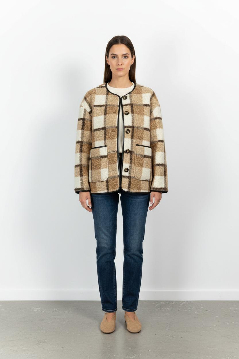 Veste Carreaux Beige et Blanc - Taille M/38 de la marque La Fée Maraboutée | PARAD101556 - Vendu par Paradigme - Image 1