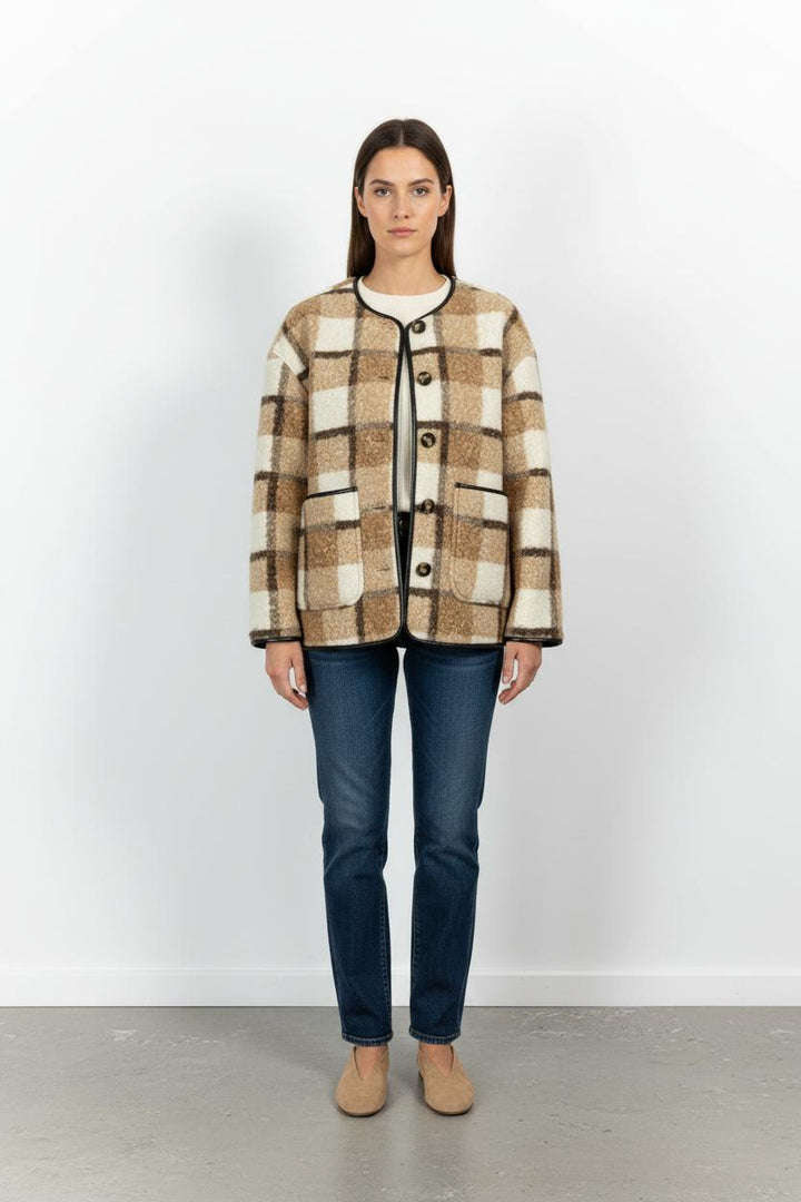 Veste Carreaux Beige et Blanc - Taille M/38 de la marque La Fée Maraboutée | PARAD101556 - Vendu par Paradigme - Image 1