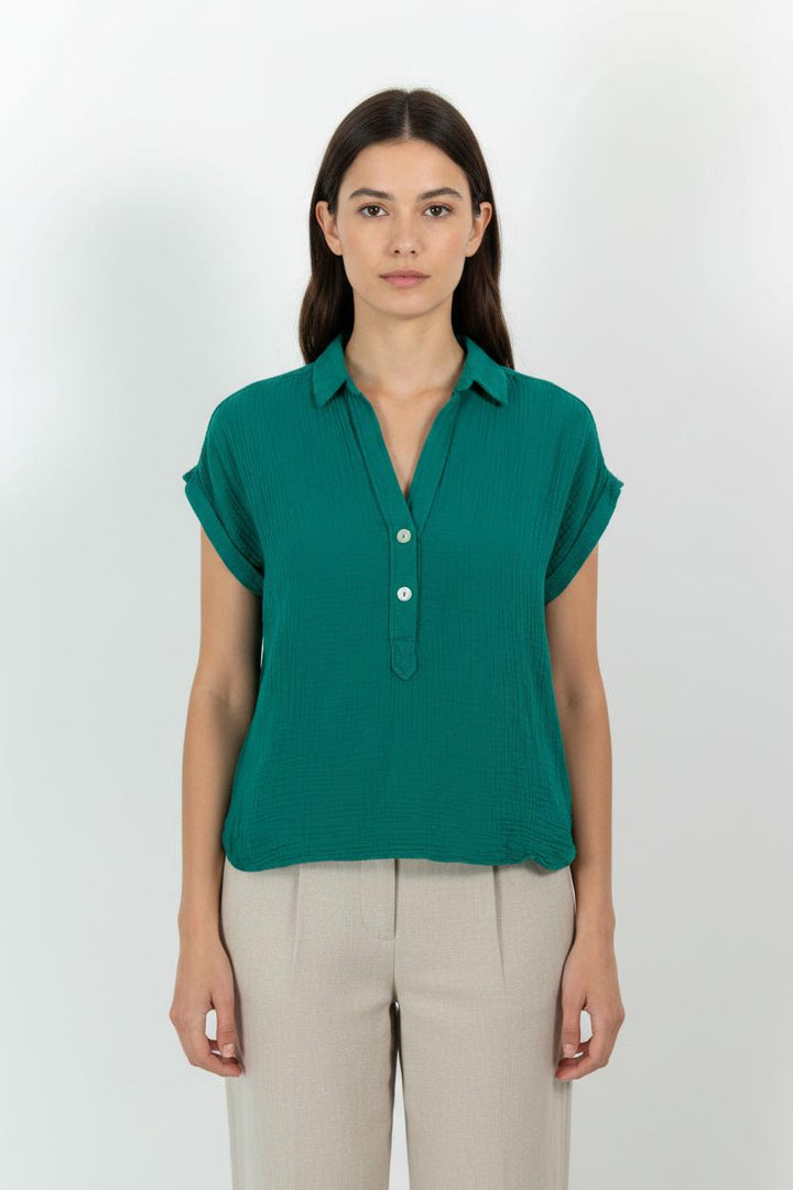Chemisier Vert - Taille M/38 de la marque Caroll | PARAD101645 - Vendu par Paradigme - Image 1