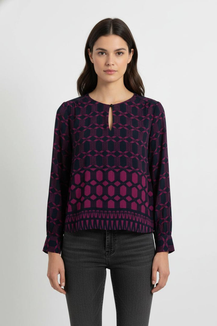 Blouse Bleu marine et Fuchsia - Taille XXL/44 de la marque La Fée Maraboutée | PARAD101685 - Vendu par Paradigme - Image 1