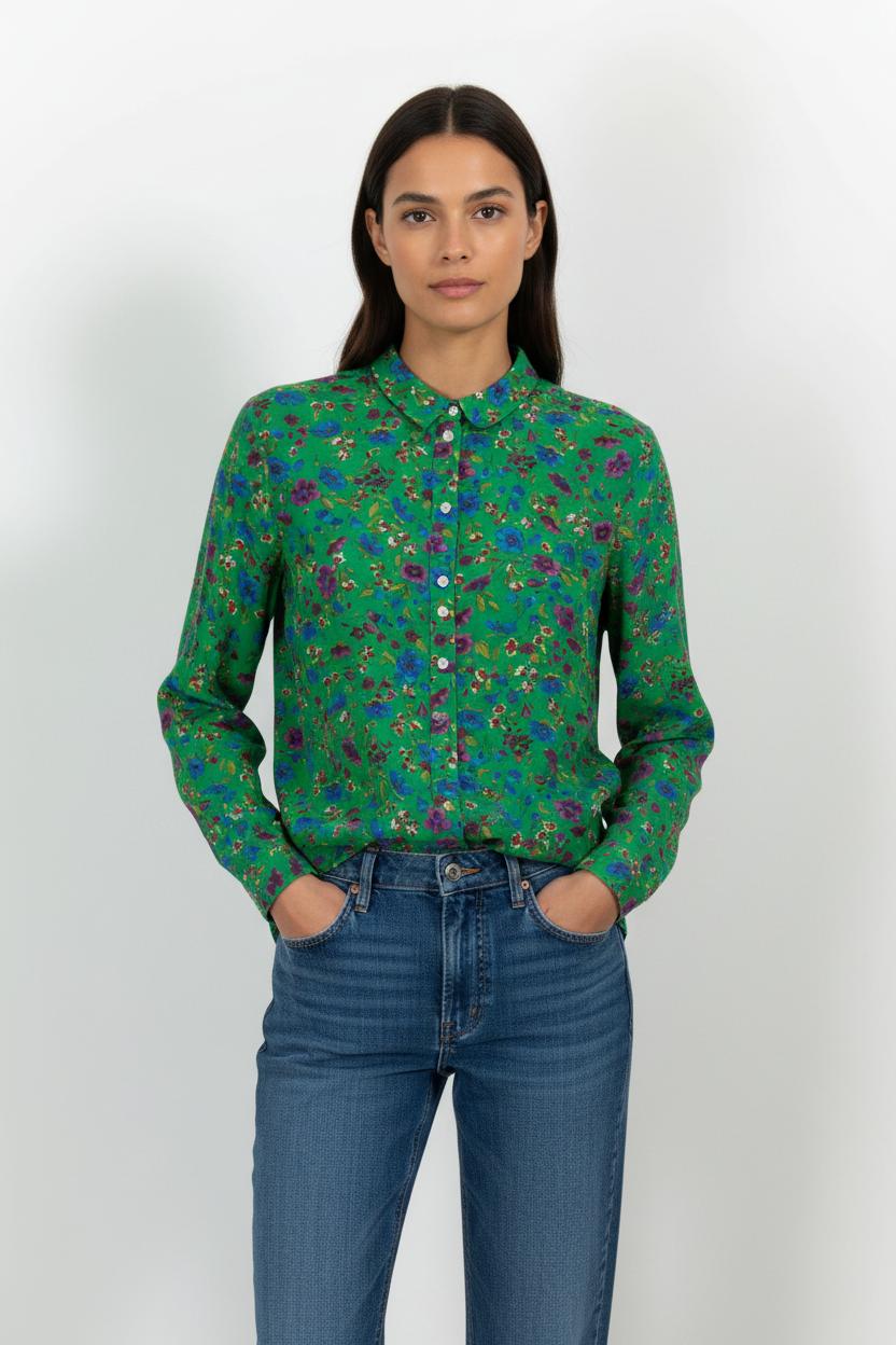 Chemise Fleurie Verte et Bleue - Taille L/40 de la marque Sézane | PARAD101731 - Vendu par Paradigme - Image 1