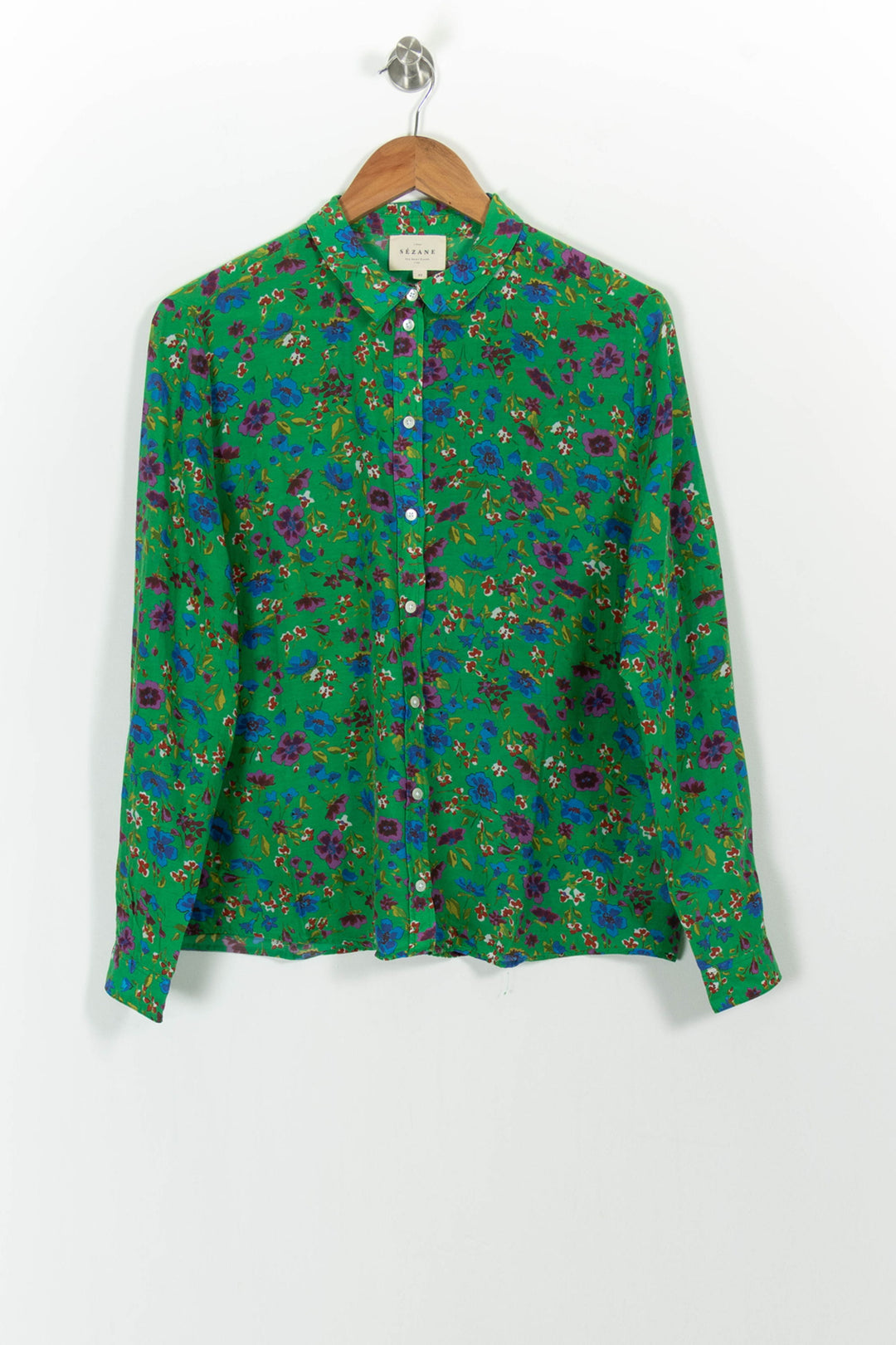 Chemise Fleurie Verte et Bleue - Taille L/40 de la marque Sézane | PARAD101731 - Vendu par Paradigme - Image 2