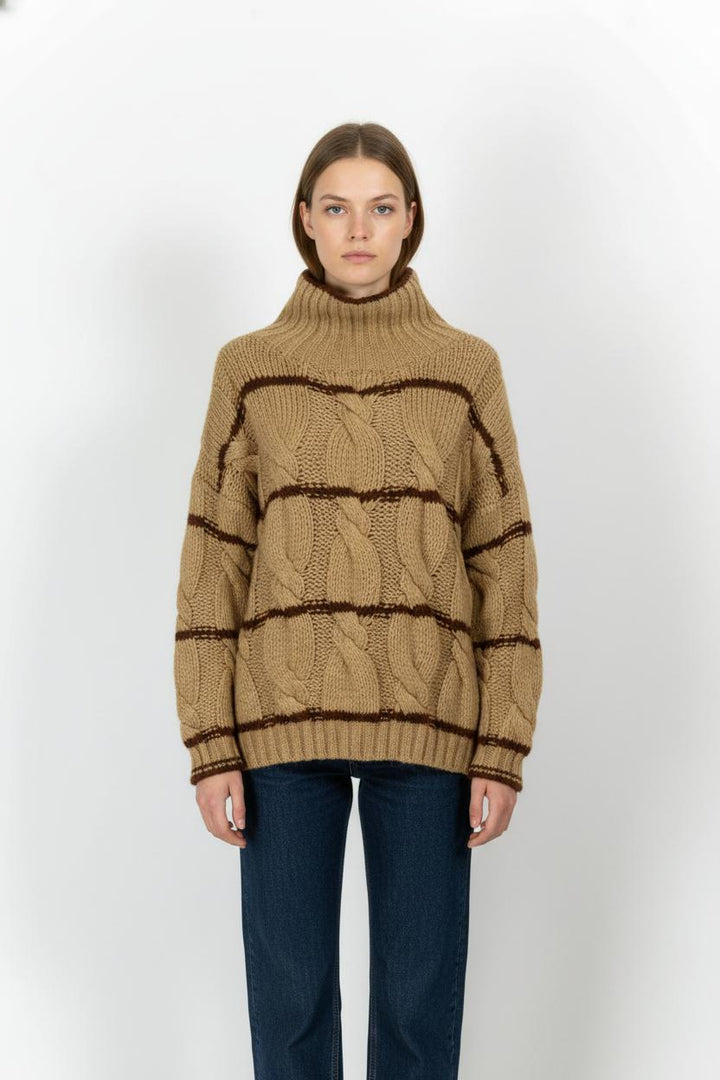 Pull torsadé beige et marron - Taille M/38 de la marque Léon & Harper | PARAD101843 - Vendu par Paradigme - Image 1