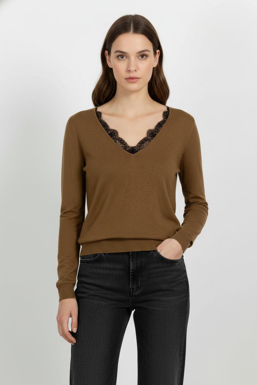 Pull Marron et Noir - Taille XL/42 de la marque IKKS | PARAD101851 - Vendu par Paradigme - Image 1