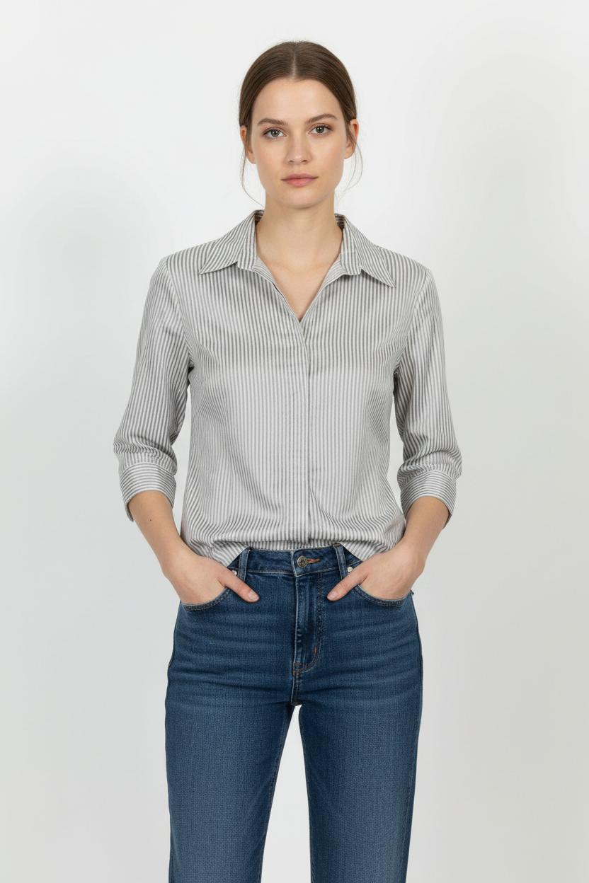 Chemise Rayée Blanche et Grise - Taille XXL/44 de la marque Caroll | PARAD101858 - Vendu par Paradigme - Image 1