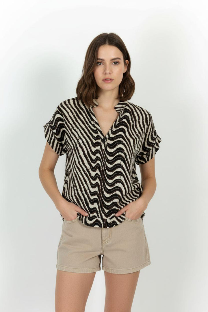 Blouse Marron et Beige - Taille L/40 de la marque Maison 123 | PARAD101859 - Vendu par Paradigme - Image 1