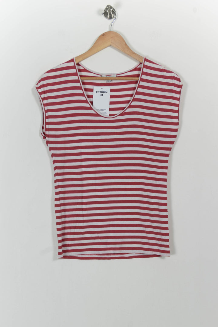 Tee-shirt Rayé Rose et Blanc - Taille S/36 de la marque Maison 123 | PARAD101904 - Vendu par Paradigme - Image 2