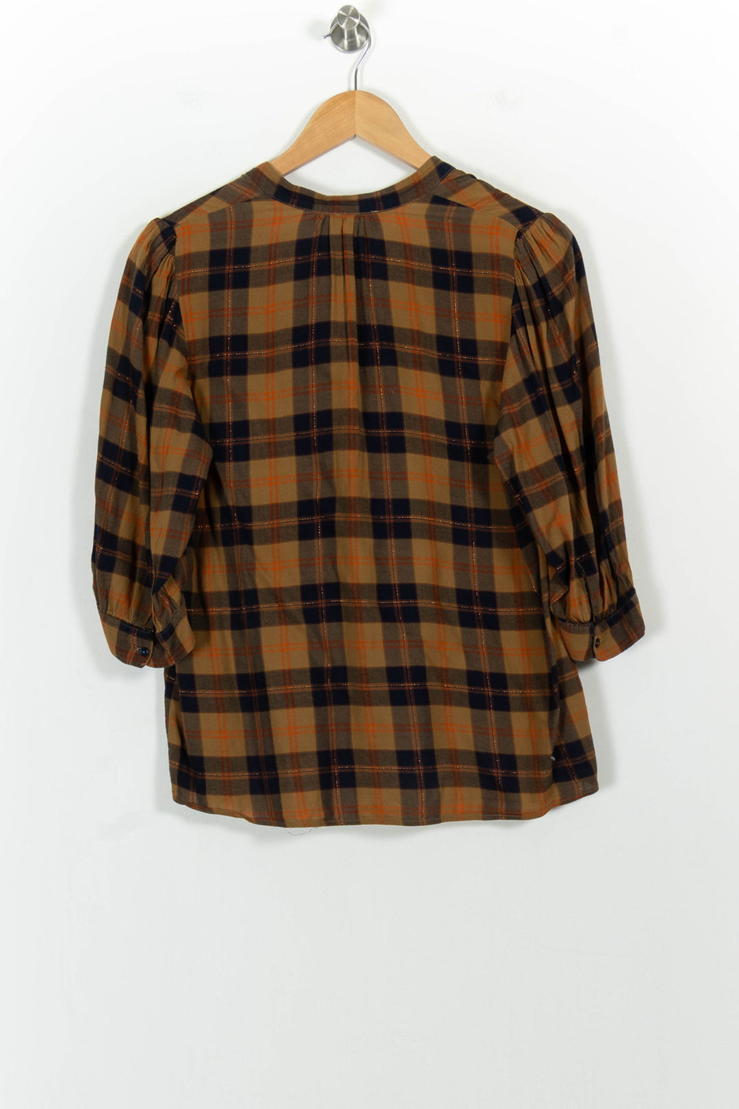 Blouse Carreaux Marron et Bleu - Taille L/40 de la marque Caroll | PARAD101952 - Vendu par Paradigme - Image 4