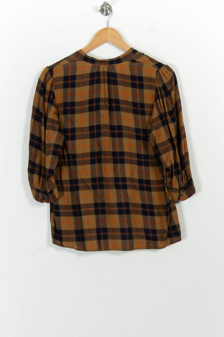 Blouse Carreaux Marron et Bleu - Taille L/40 de la marque Caroll | PARAD101952 - Vendu par Paradigme - Image 4
