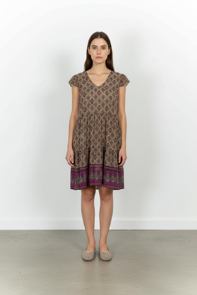 Robe Courte Marron et Violet - Taille L/40 de la marque La Fée Maraboutée | PARAD101953 - Vendu par Paradigme - Image 1