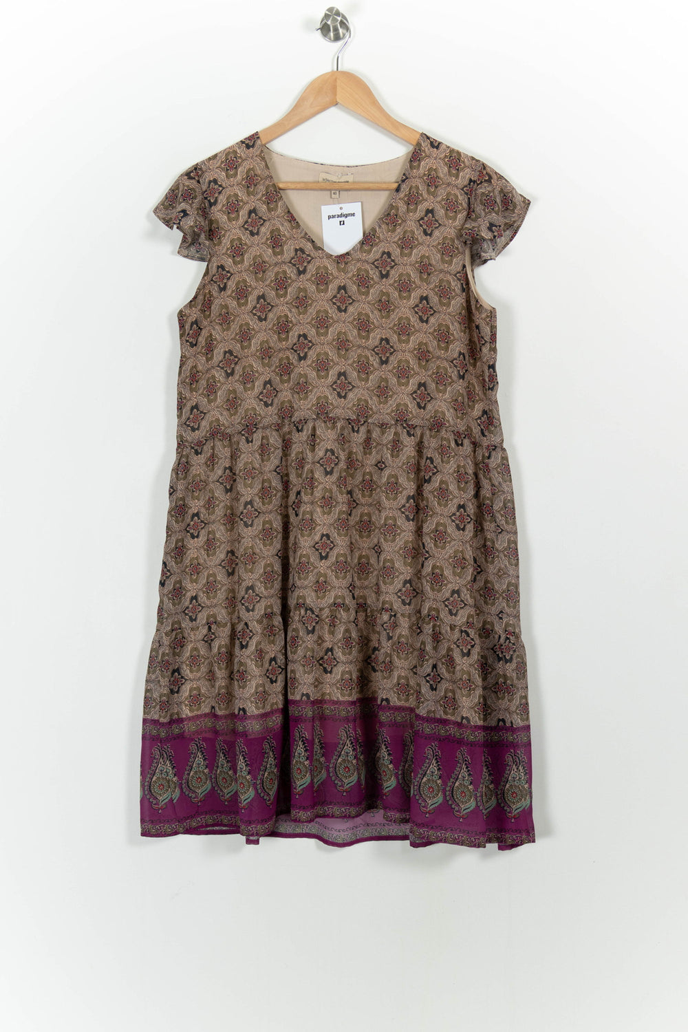 Robe Courte Marron et Violet - Taille L/40 de la marque La Fée Maraboutée | PARAD101953 - Vendu par Paradigme - Image 2