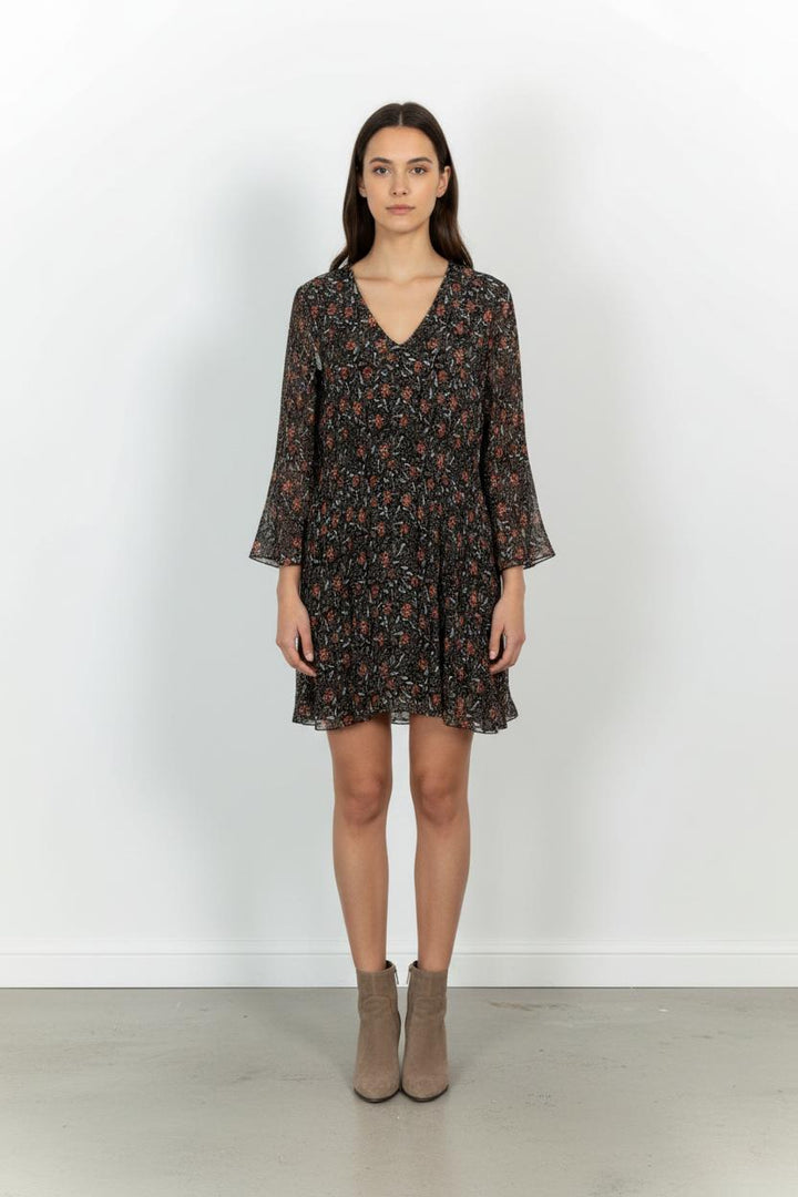 Robe Fleurie Noire et Orange - Taille M/38 de la marque La Fée Maraboutée | PARAD101955 - Vendu par Paradigme - Image 1