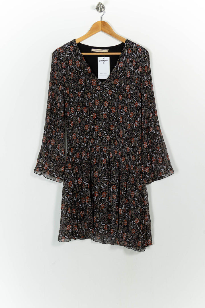 Robe Fleurie Noire et Orange - Taille M/38 de la marque La Fée Maraboutée | PARAD101955 - Vendu par Paradigme - Image 2