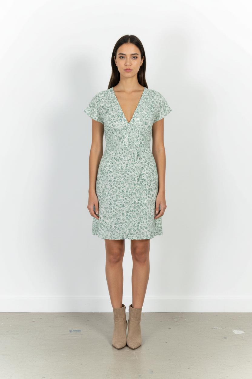 Robe Courte Verte à Fleurs - Taille XS/34 de la marque Karl Marc John | PARAD101965 - Vendu par Paradigme - Image 1