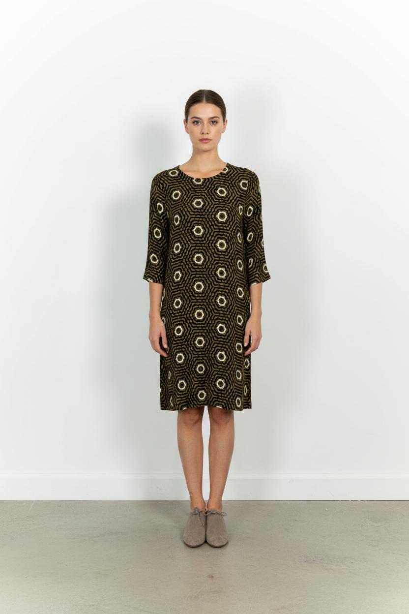 Robe Droite Noire et Kaki - Taille M/38 de la marque La Fée Maraboutée | PARAD102005 - Vendu par Paradigme - Image 1
