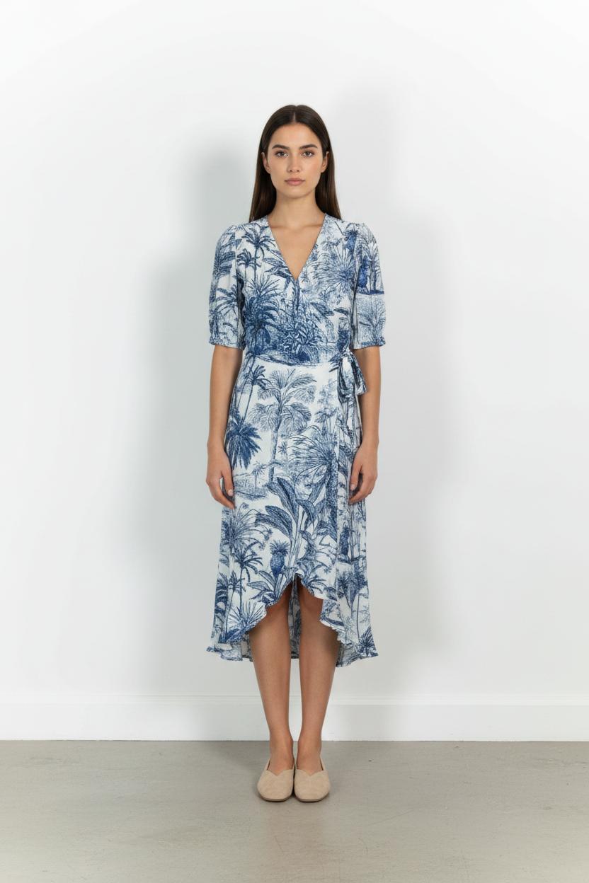 Robe Portefeuille Bleu et Blanc - Taille L/40 de la marque La Fée Maraboutée | PARAD102076 - Vendu par Paradigme - Image 1