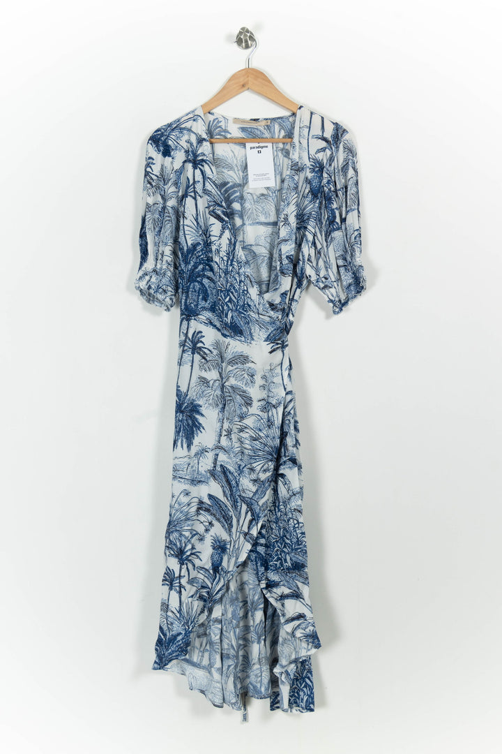 Robe Portefeuille Bleu et Blanc - Taille L/40 de la marque La Fée Maraboutée | PARAD102076 - Vendu par Paradigme - Image 2