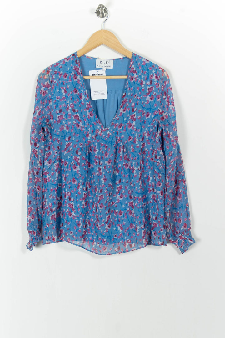 Blouse Fleurie Bleue et Rose - Taille M/38 de la marque Sud express | PARAD102100 - Vendu par Paradigme - Image 2