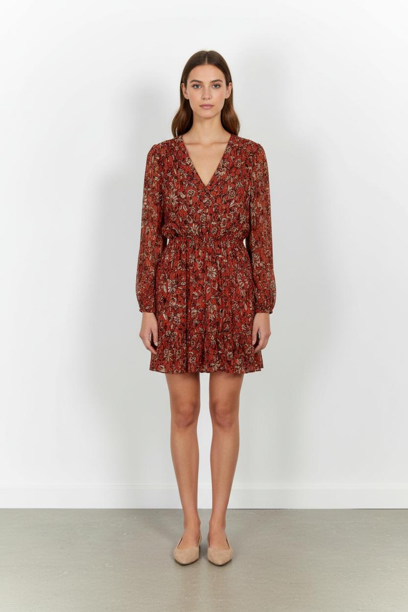Robe Fleurie Rouge et Beige - Taille XL/42 de la marque ZAPA | PARAD102126 - Vendu par Paradigme - Image 1