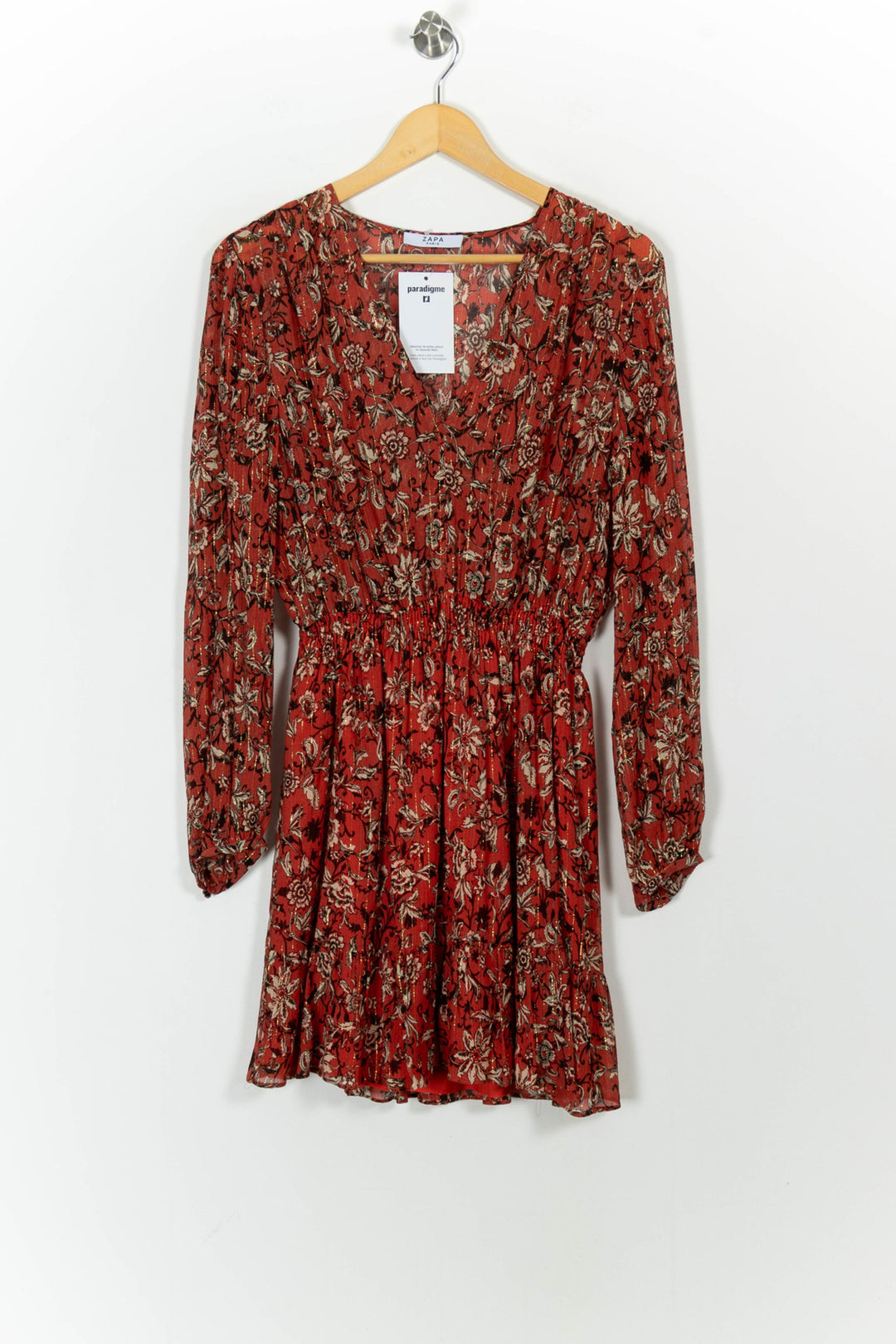 Robe Fleurie Rouge et Beige - Taille XL/42 de la marque ZAPA | PARAD102126 - Vendu par Paradigme - Image 2