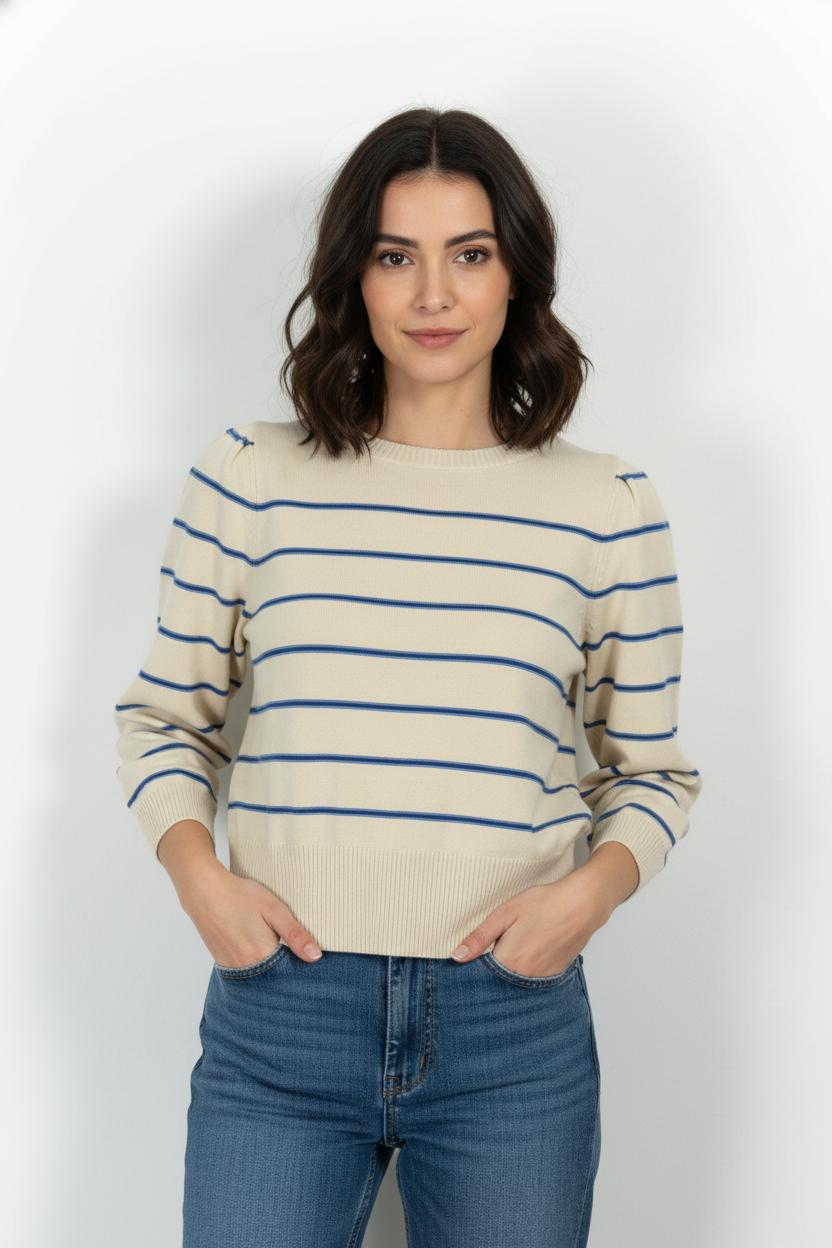 Pull Rayé Beige et Bleu - Taille S/36 de la marque Emile & Ida | PARAD102221 - Vendu par Paradigme - Image 1