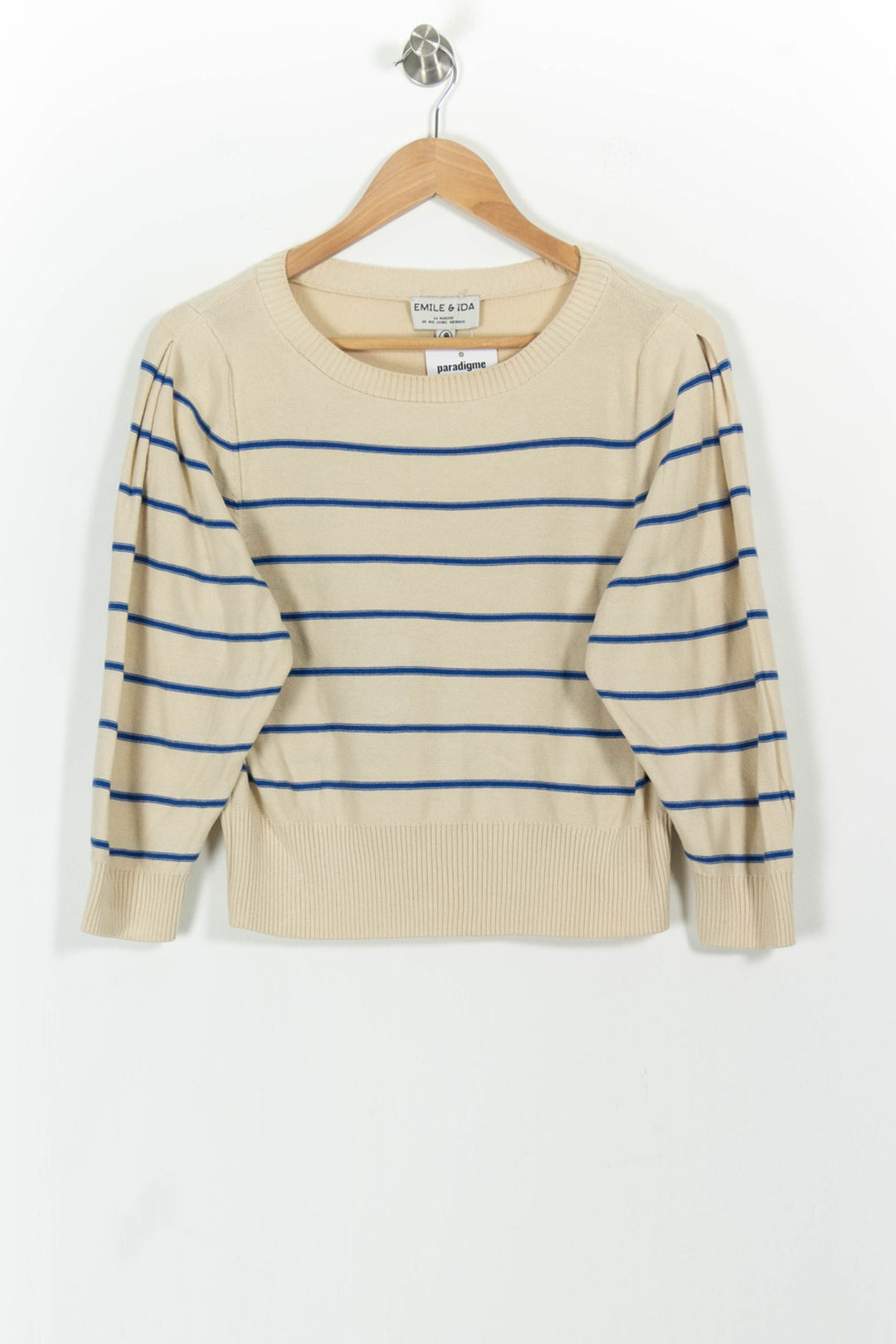 Pull Rayé Beige et Bleu - Taille S/36 de la marque Emile & Ida | PARAD102221 - Vendu par Paradigme - Image 2