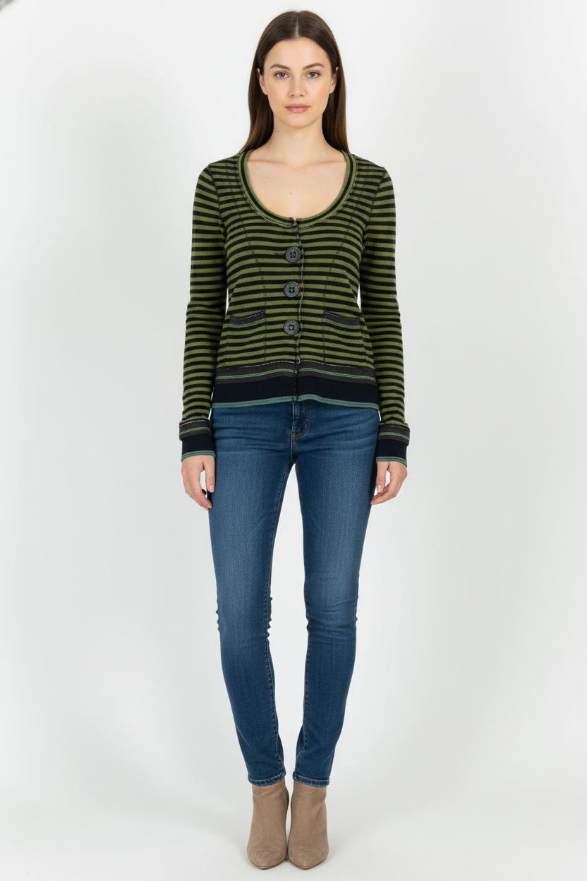 Cardigan Vert et Noir - Taille L/40 de la marque One Step | PARAD102293 - Vendu par Paradigme - Image 1