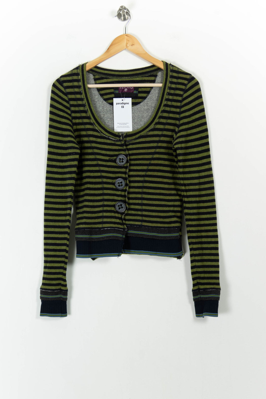 Cardigan Vert et Noir - Taille L/40 de la marque One Step | PARAD102293 - Vendu par Paradigme - Image 2