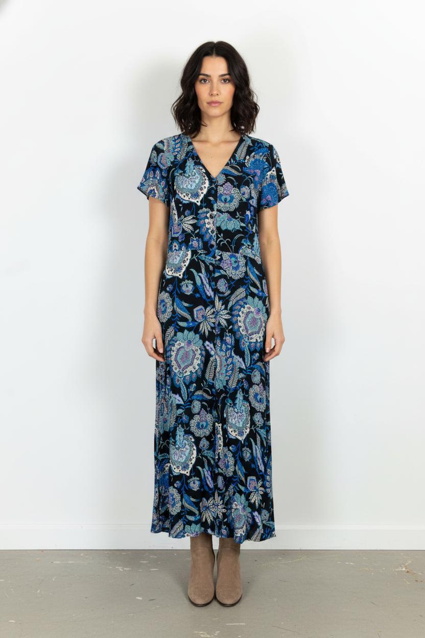 Robe Longue Bleu et Noir - Taille S/36 de la marque La Fée Maraboutée | PARAD102334 - Vendu par Paradigme - Image 1