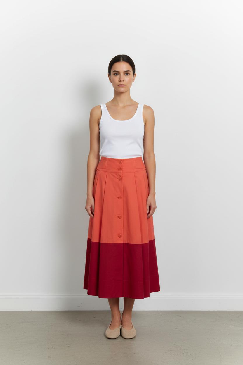 Jupe Midi Rouge et Corail - Taille XS/34 de la marque Tara Jarmon | PARAD102336 - Vendu par Paradigme - Image 1