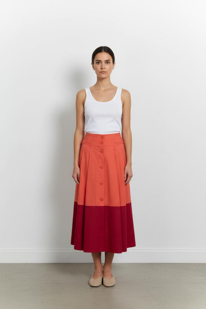 Jupe Midi Rouge et Corail - Taille XS/34 de la marque Tara Jarmon | PARAD102336 - Vendu par Paradigme - Image 1