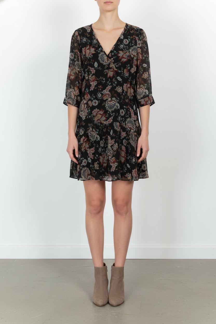 Robe Fleurie Noire et Rouge - Taille XS/34 de la marque One Step | PARAD102382 - Vendu par Paradigme - Image 1